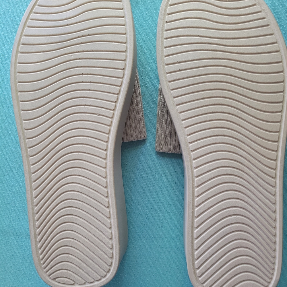 Tan Slide Sandals with Ribbed Strap - Picture 3 of 9